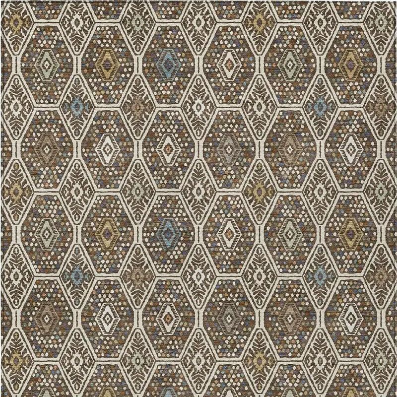 3' X 5' Beige And Chocolate Geometric Washable Indoor Outdoor Area Rug Homeroots Outdoor
