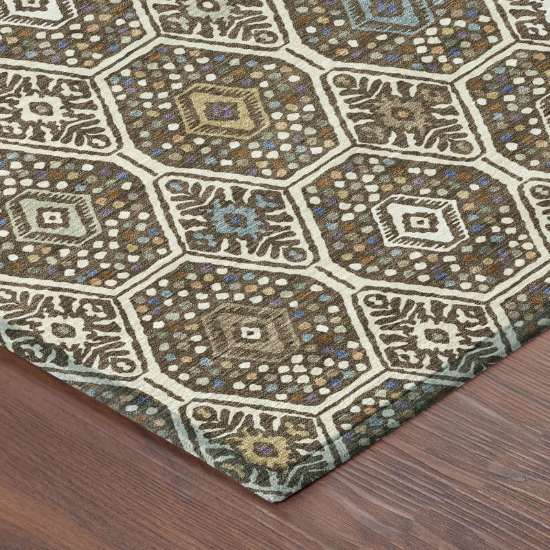 3' X 5' Beige And Chocolate Geometric Washable Indoor Outdoor Area Rug Homeroots Outdoor