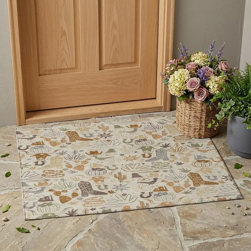 3' X 5' Beige And Copper Cactus Washable Indoor Outdoor Area Rug Homeroots Outdoor