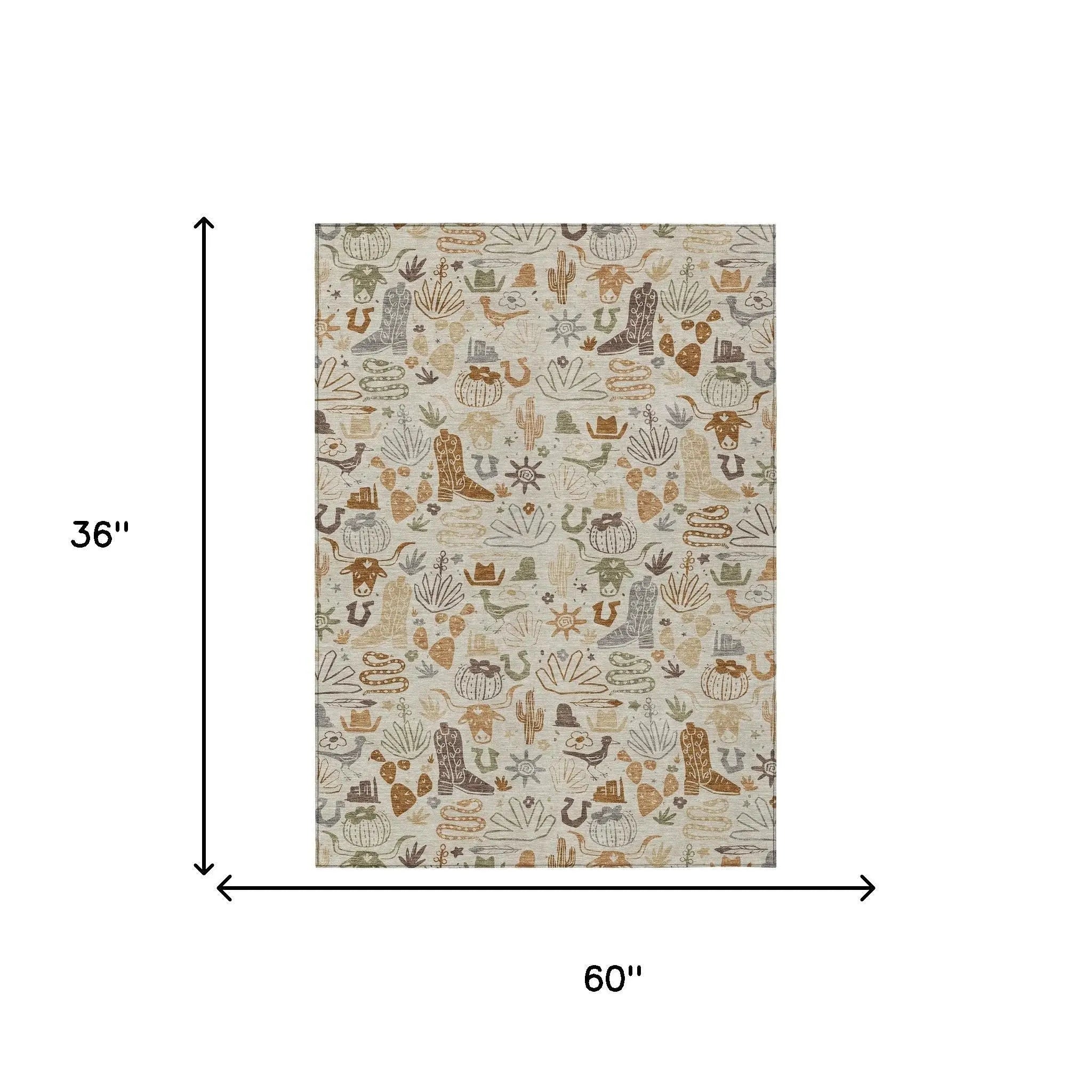 3' X 5' Beige And Copper Cactus Washable Indoor Outdoor Area Rug Homeroots Outdoor