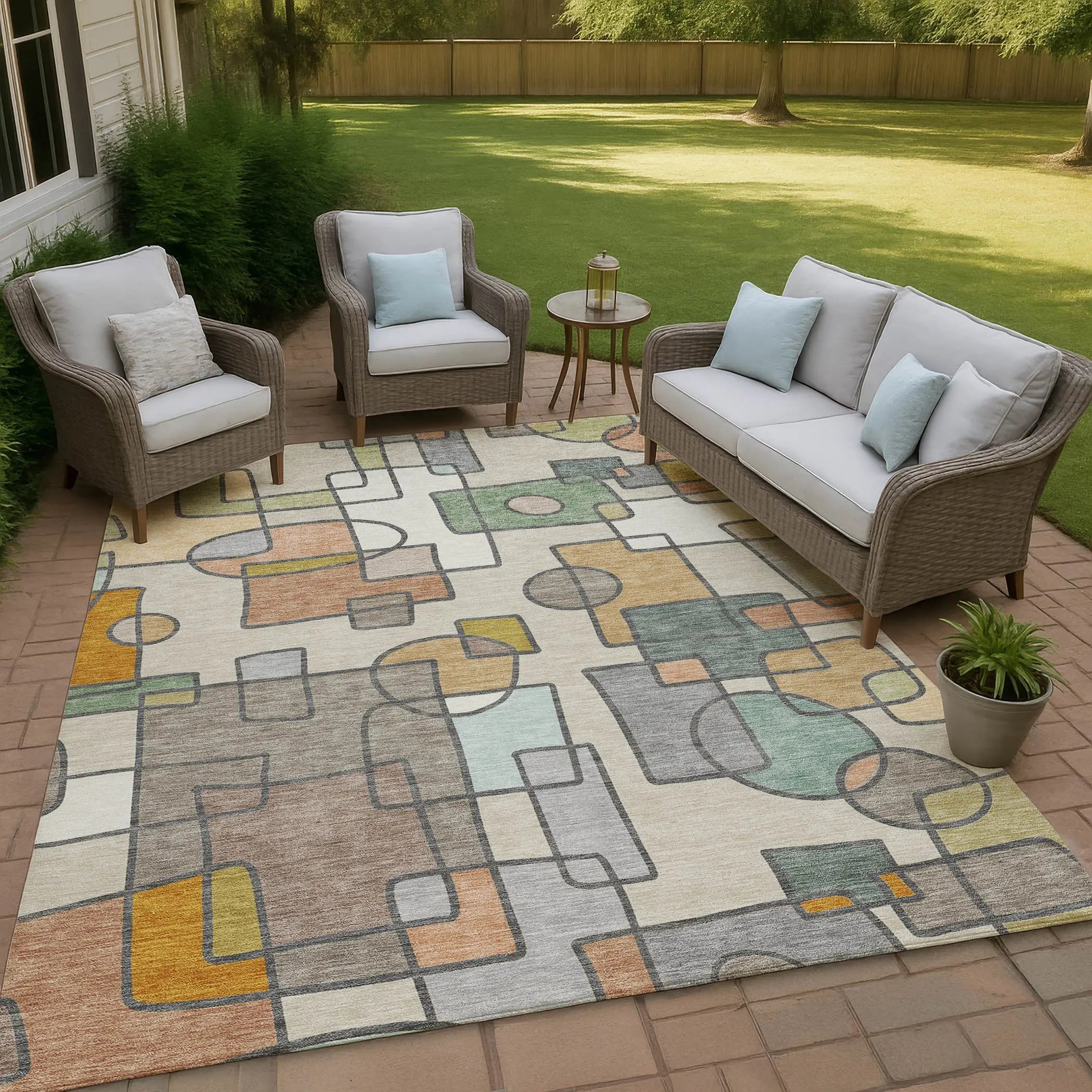 3' X 5' Beige And Copper Geometric Washable Indoor Outdoor Area Rug Homeroots Outdoor