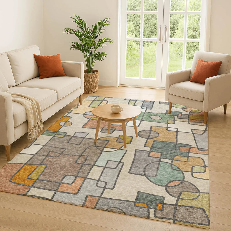 3' X 5' Beige And Copper Geometric Washable Indoor Outdoor Area Rug Homeroots Outdoor