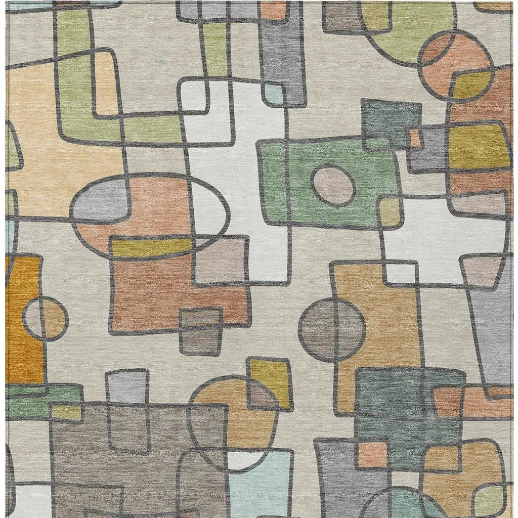 3' X 5' Beige And Copper Geometric Washable Indoor Outdoor Area Rug Homeroots Outdoor