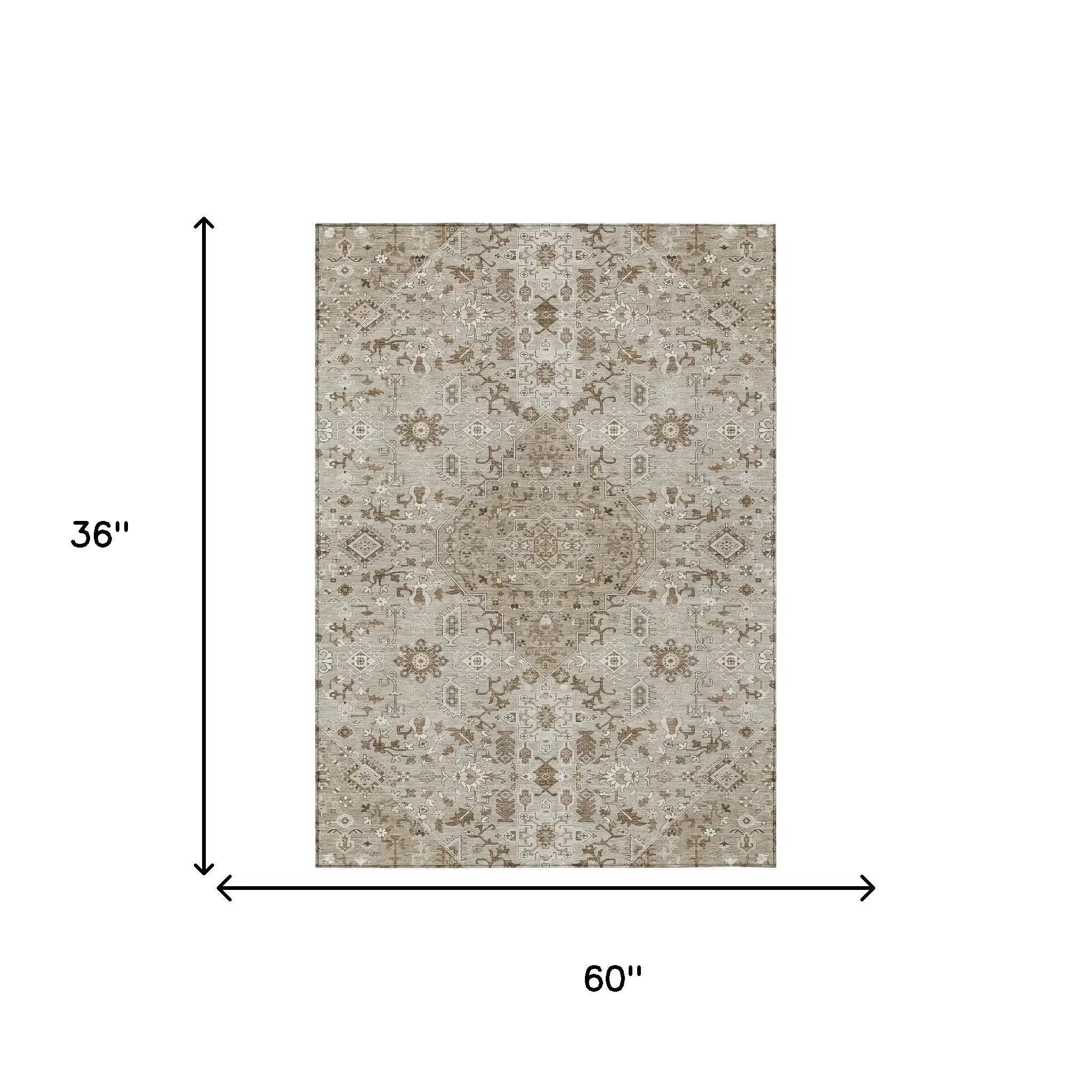 3' X 5' Beige And Graphite Medallion Washable Indoor Outdoor Area Rug Homeroots Outdoor