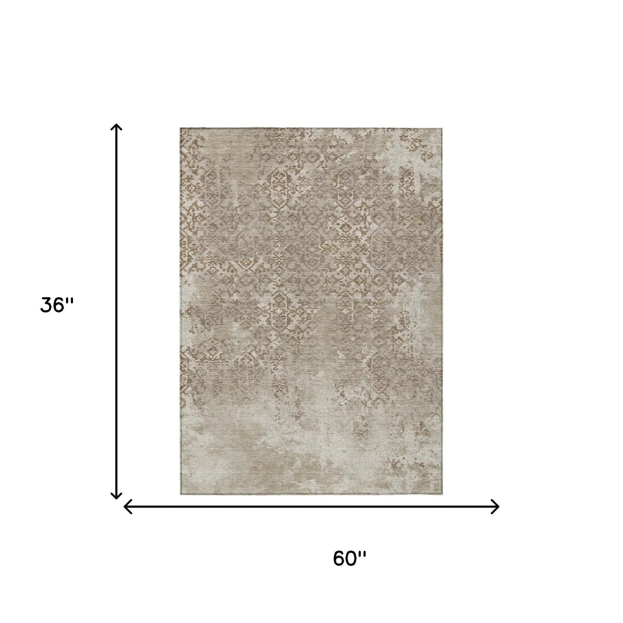 3' X 5' Beige And Gray Oriental Washable Indoor Outdoor Area Rug Homeroots Outdoor