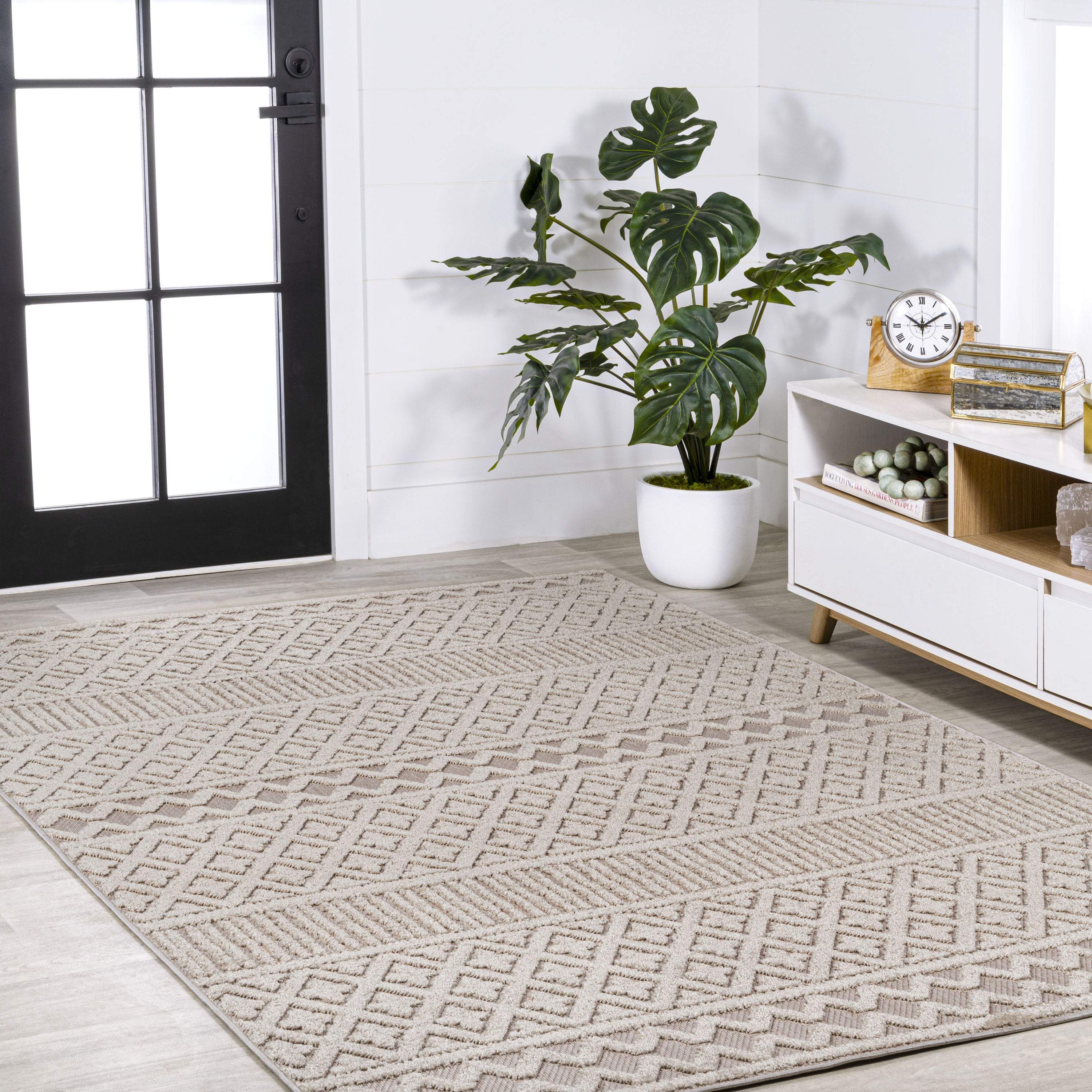 3' X 5' Beige And Gray Trellis Indoor Outdoor Area Rug - GreatEagleInc