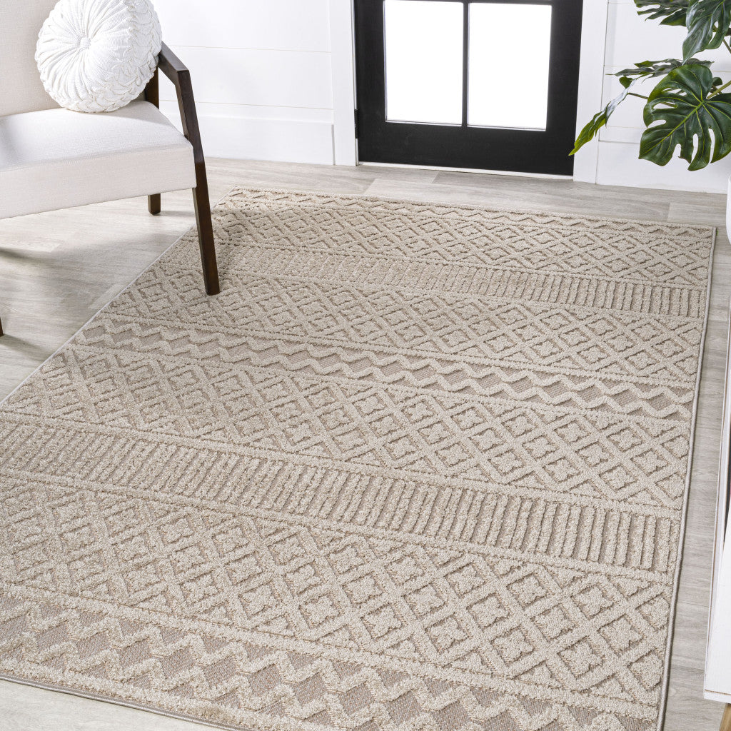 3' X 5' Beige And Gray Trellis Indoor Outdoor Area Rug - GreatEagleInc