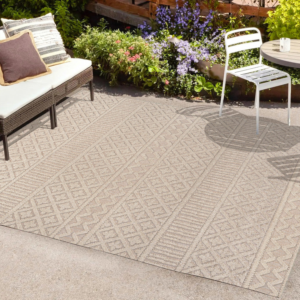 3' X 5' Beige And Gray Trellis Indoor Outdoor Area Rug - GreatEagleInc