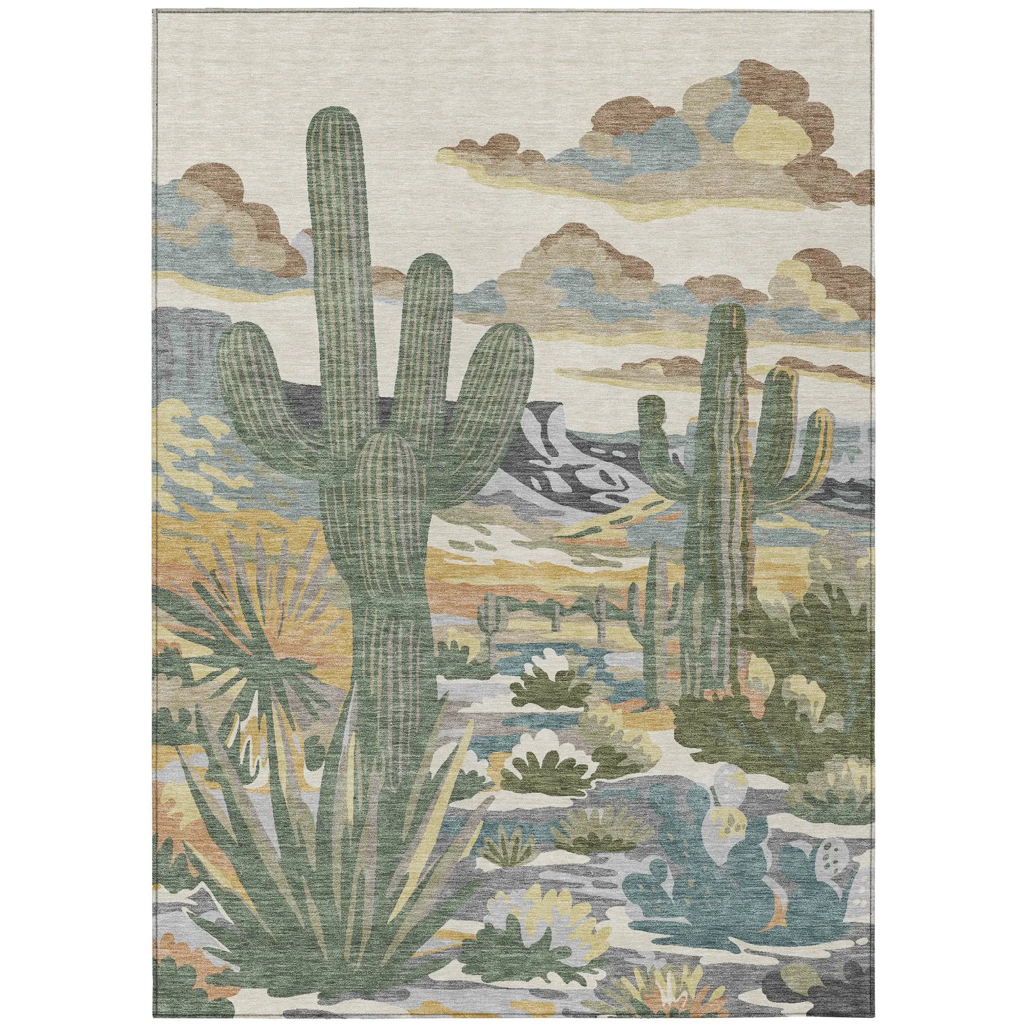 3' X 5' Beige And Green Trees Washable Indoor Outdoor Area Rug Homeroots Outdoor