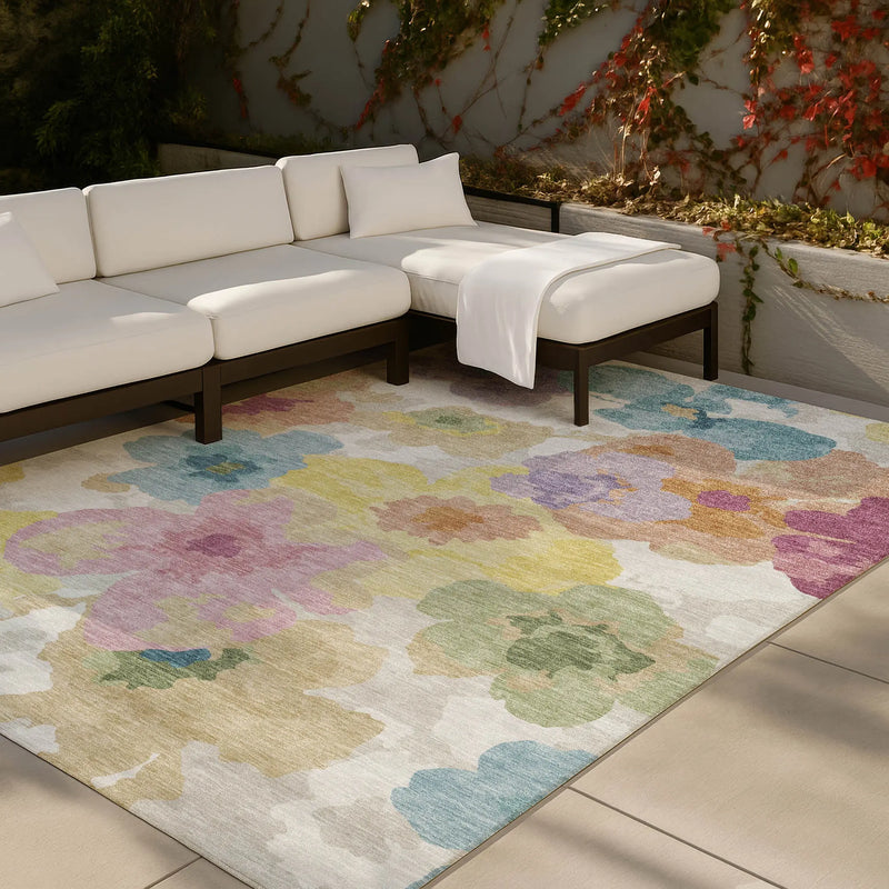3' X 5' Beige And Ivory Floral Washable Indoor Outdoor Area Rug Homeroots Outdoor
