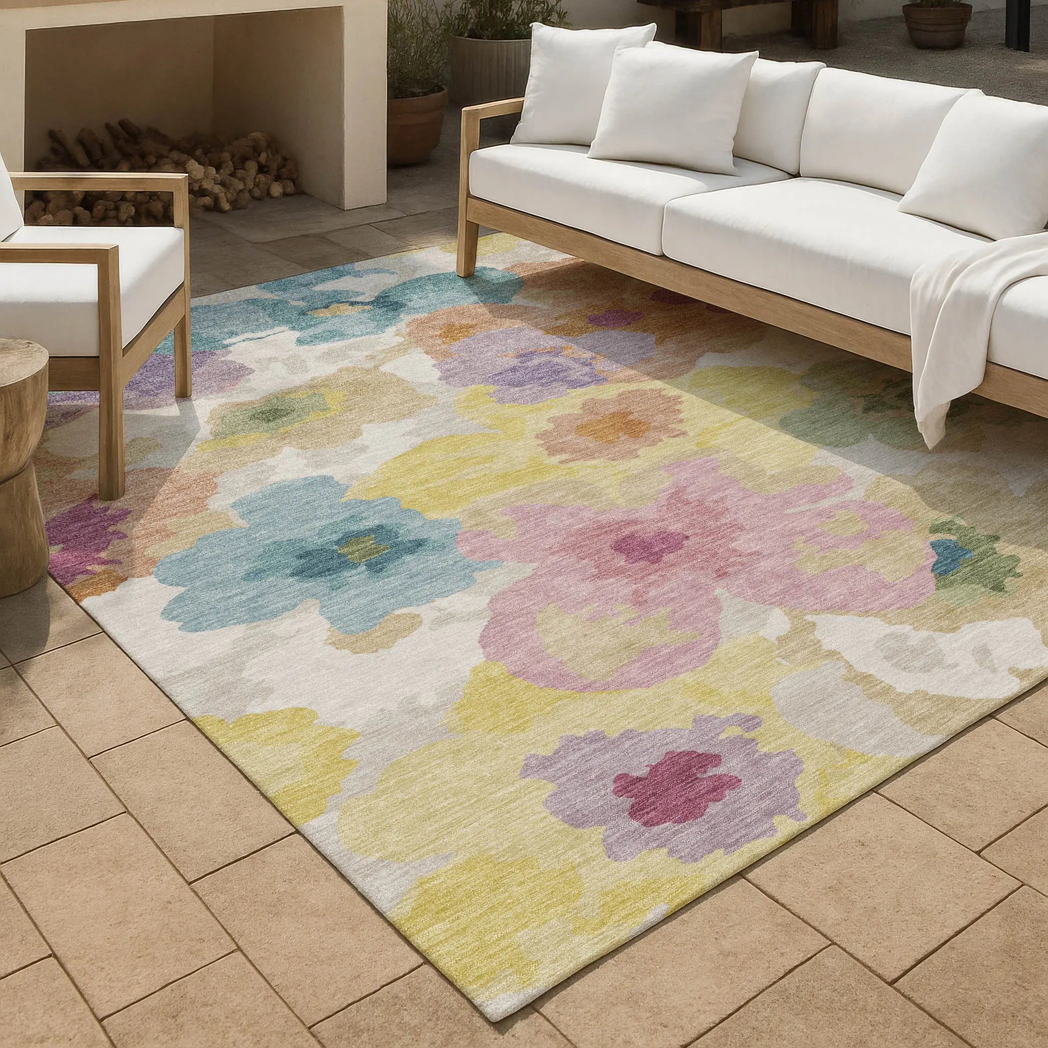 3' X 5' Beige And Ivory Floral Washable Indoor Outdoor Area Rug Homeroots Outdoor