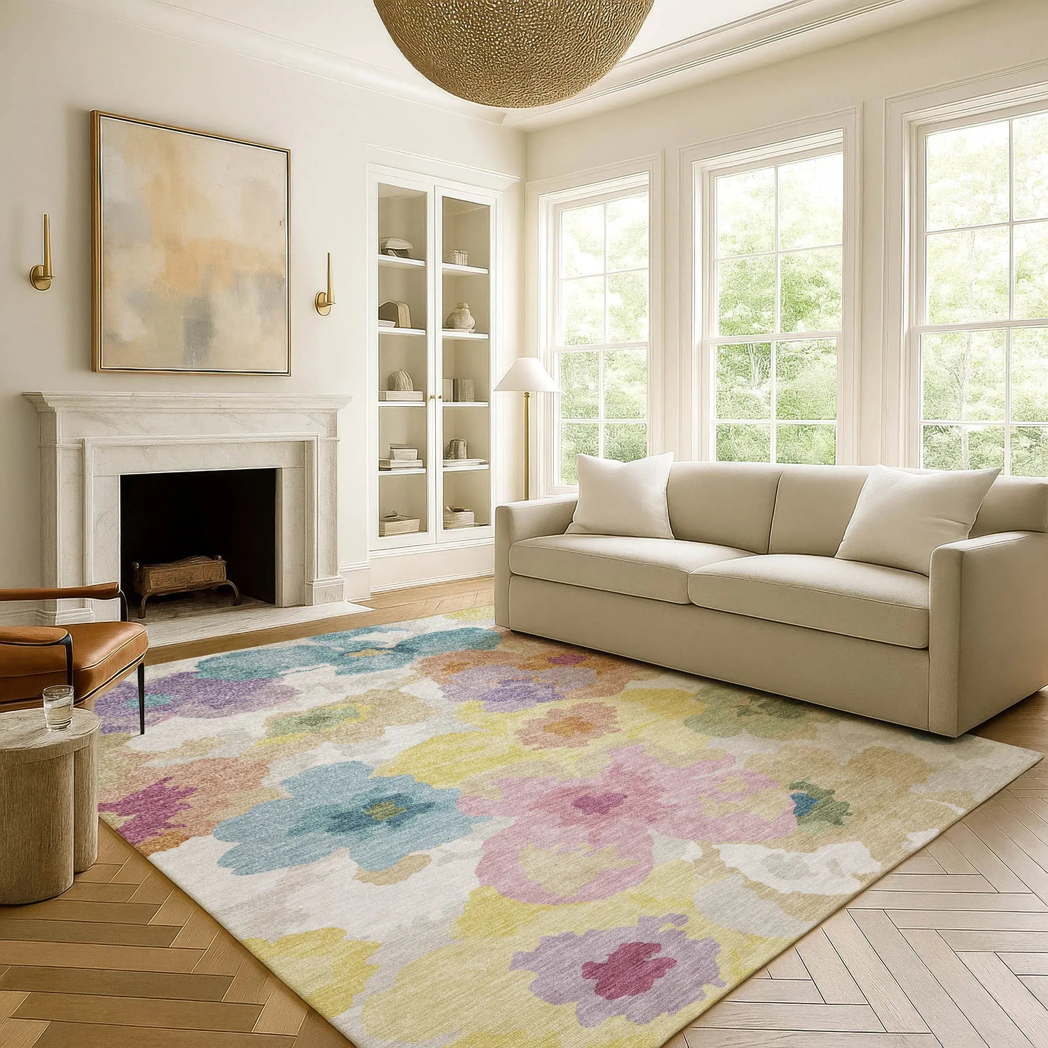 3' X 5' Beige And Ivory Floral Washable Indoor Outdoor Area Rug Homeroots Outdoor
