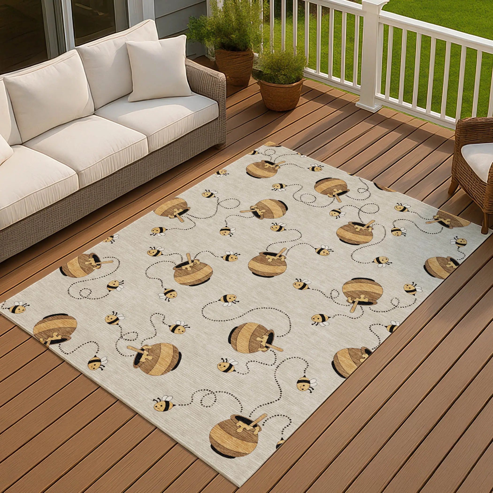 3' X 5' Beige And Ivory Geometric Washable Indoor Outdoor Area Rug Homeroots Outdoor