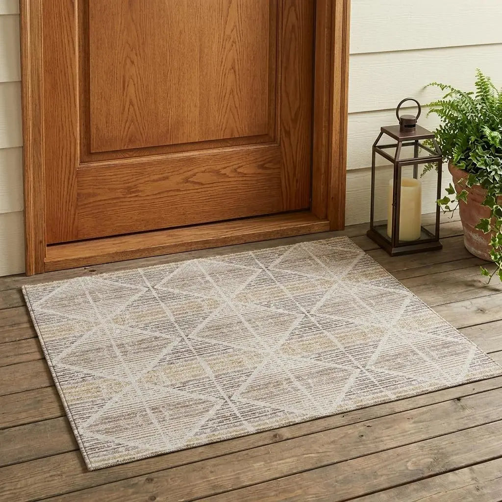 3' X 5' Beige And Ivory Geometric Washable Indoor Outdoor Area Rug Homeroots Outdoor