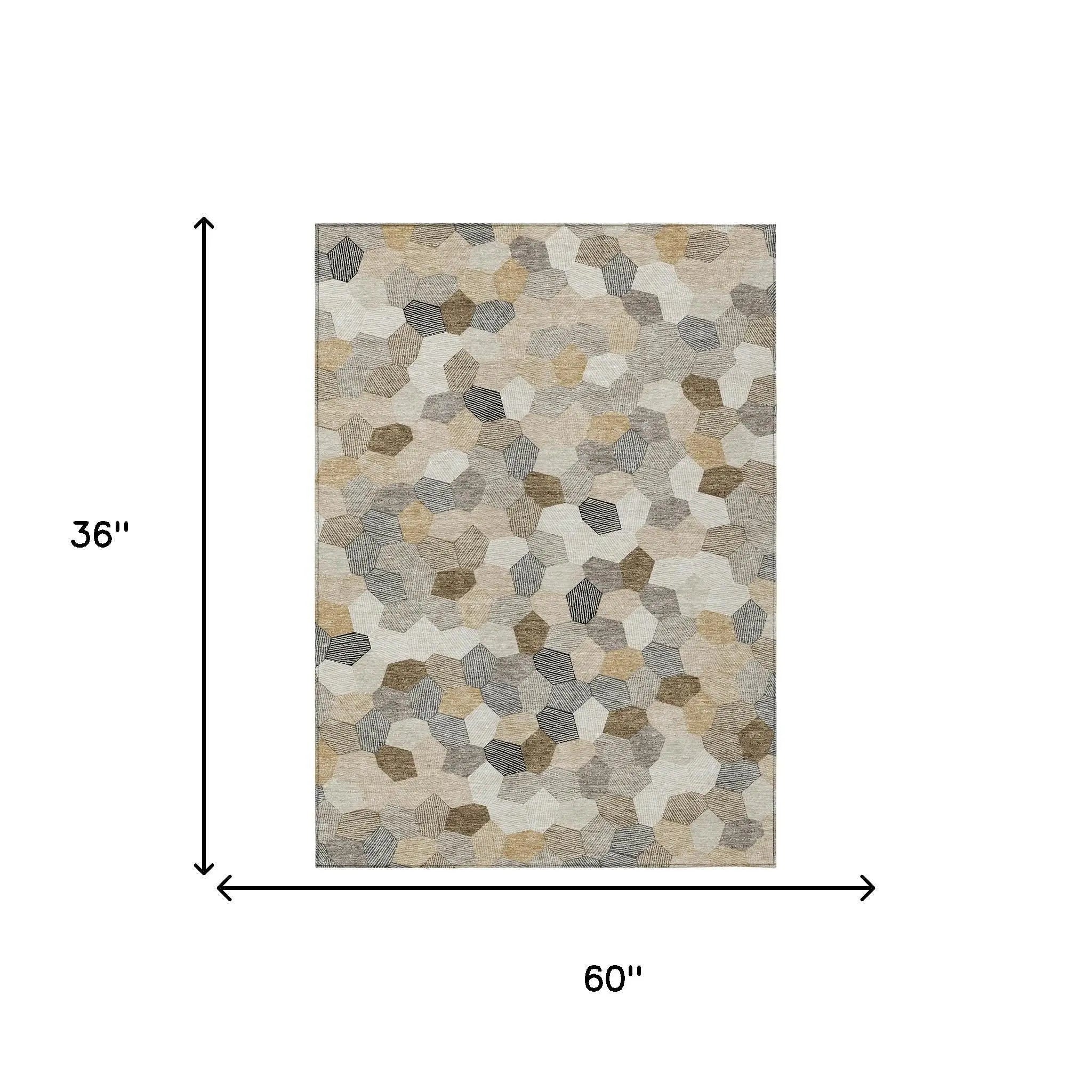 3' X 5' Beige And Ivory Geometric Washable Indoor Outdoor Area Rug Homeroots Outdoor