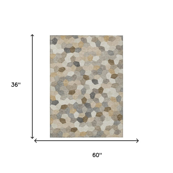 3' X 5' Beige And Ivory Geometric Washable Indoor Outdoor Area Rug Homeroots Outdoor