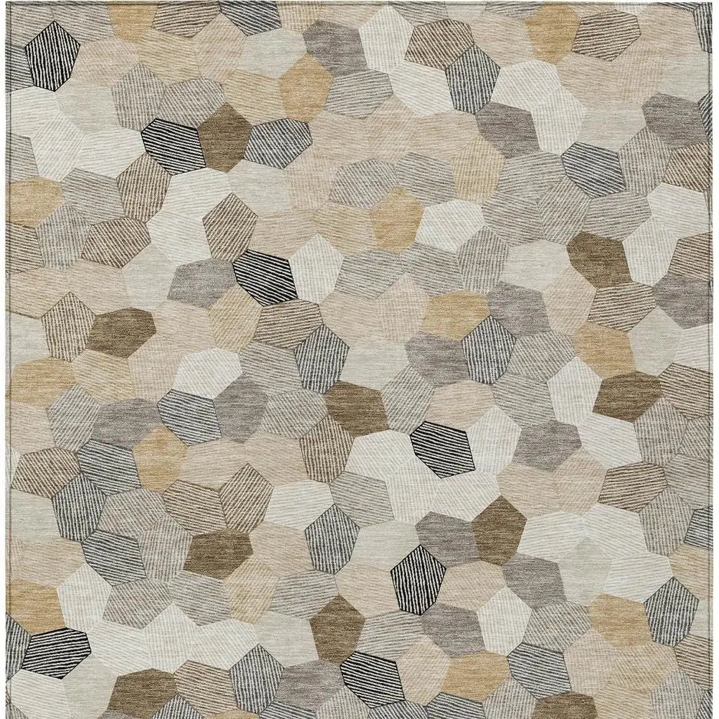 3' X 5' Beige And Ivory Geometric Washable Indoor Outdoor Area Rug Homeroots Outdoor