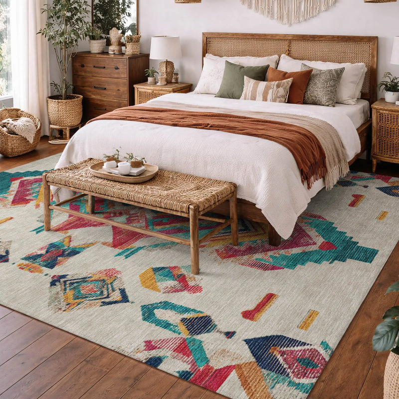 3' X 5' Beige And Ivory Tribal Washable Indoor Outdoor Area Rug Homeroots Outdoor