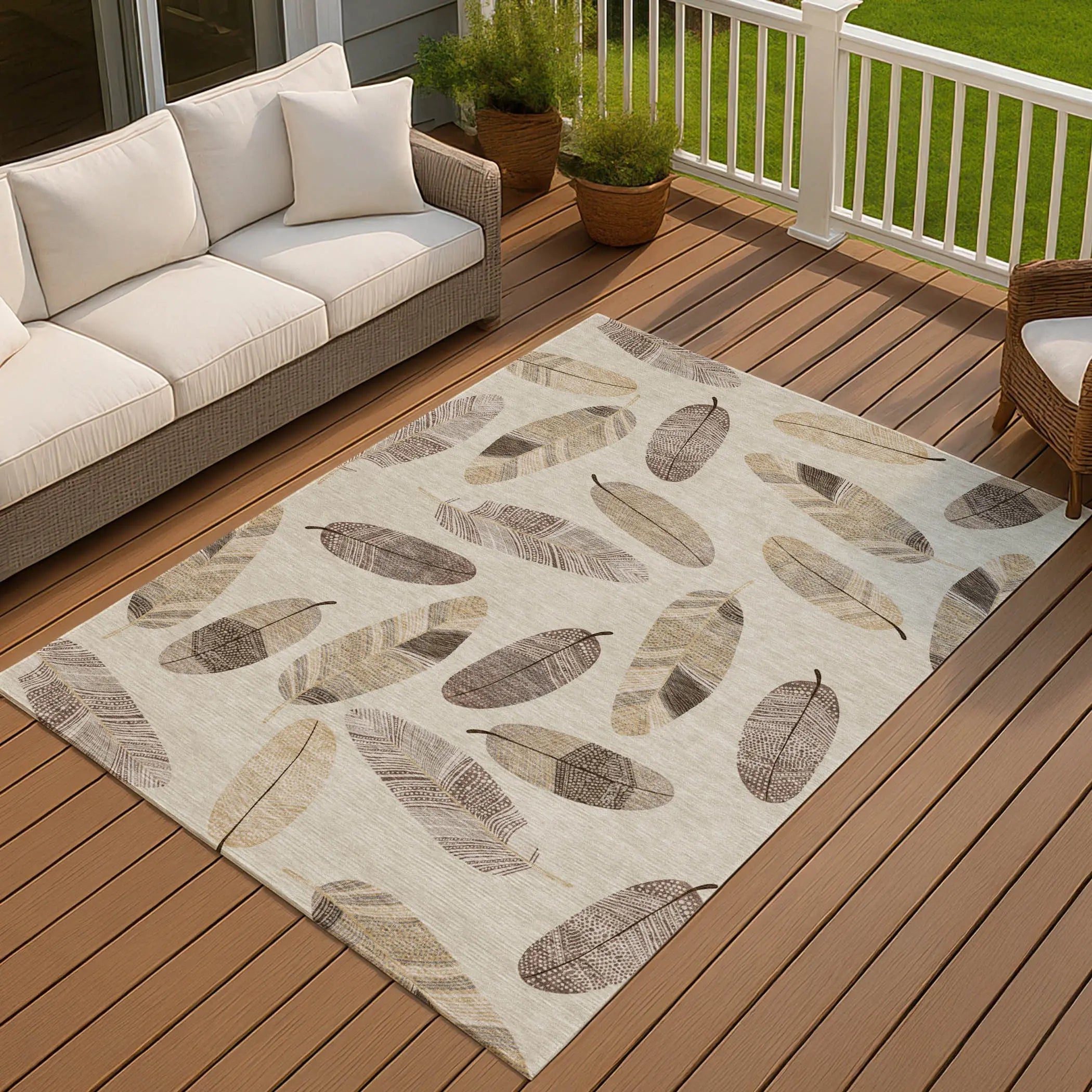 3' X 5' Beige And Sky Blue Botanical Leaves Washable Indoor Outdoor Area Rug Homeroots Outdoor