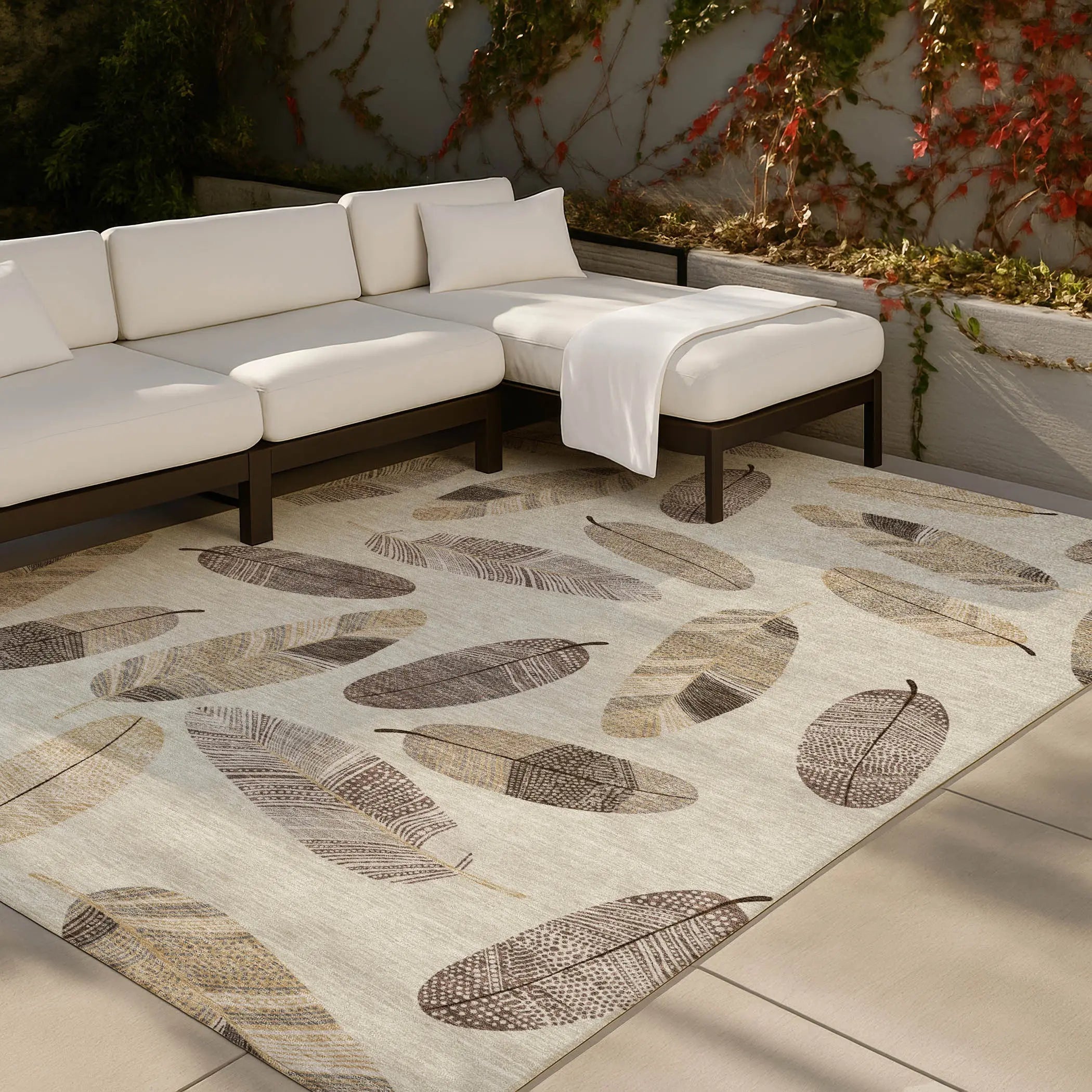 3' X 5' Beige And Sky Blue Botanical Leaves Washable Indoor Outdoor Area Rug Homeroots Outdoor