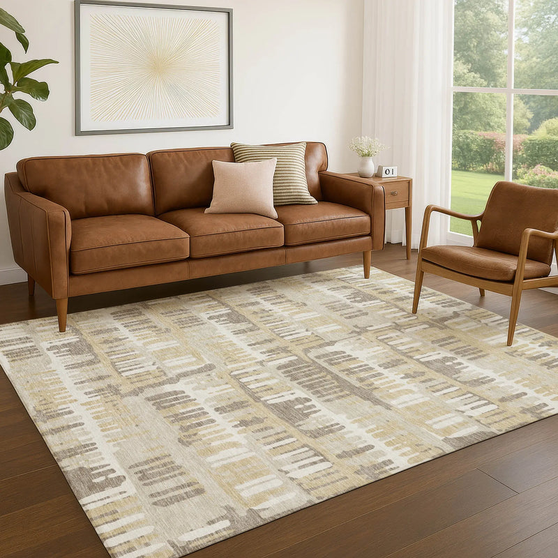 3' X 5' Beige And Taupe Abstract Washable Indoor Outdoor Area Rug Homeroots Outdoor