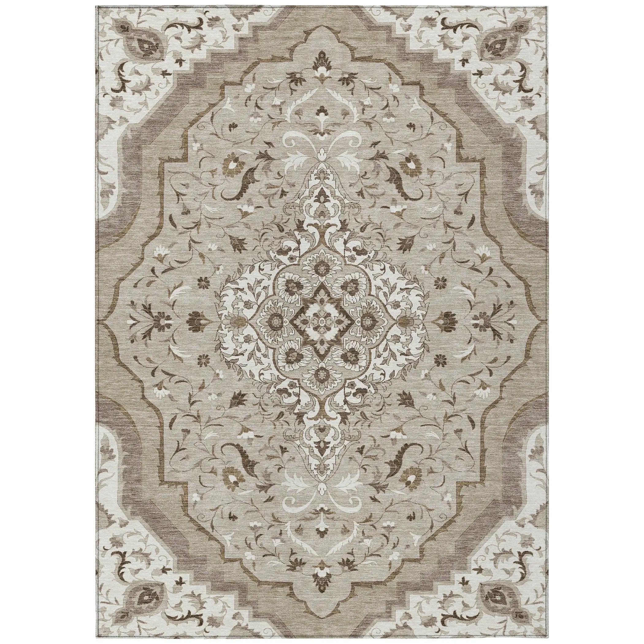 3' X 5' Beige And Taupe Medallion Washable Indoor Outdoor Area Rug Homeroots Outdoor