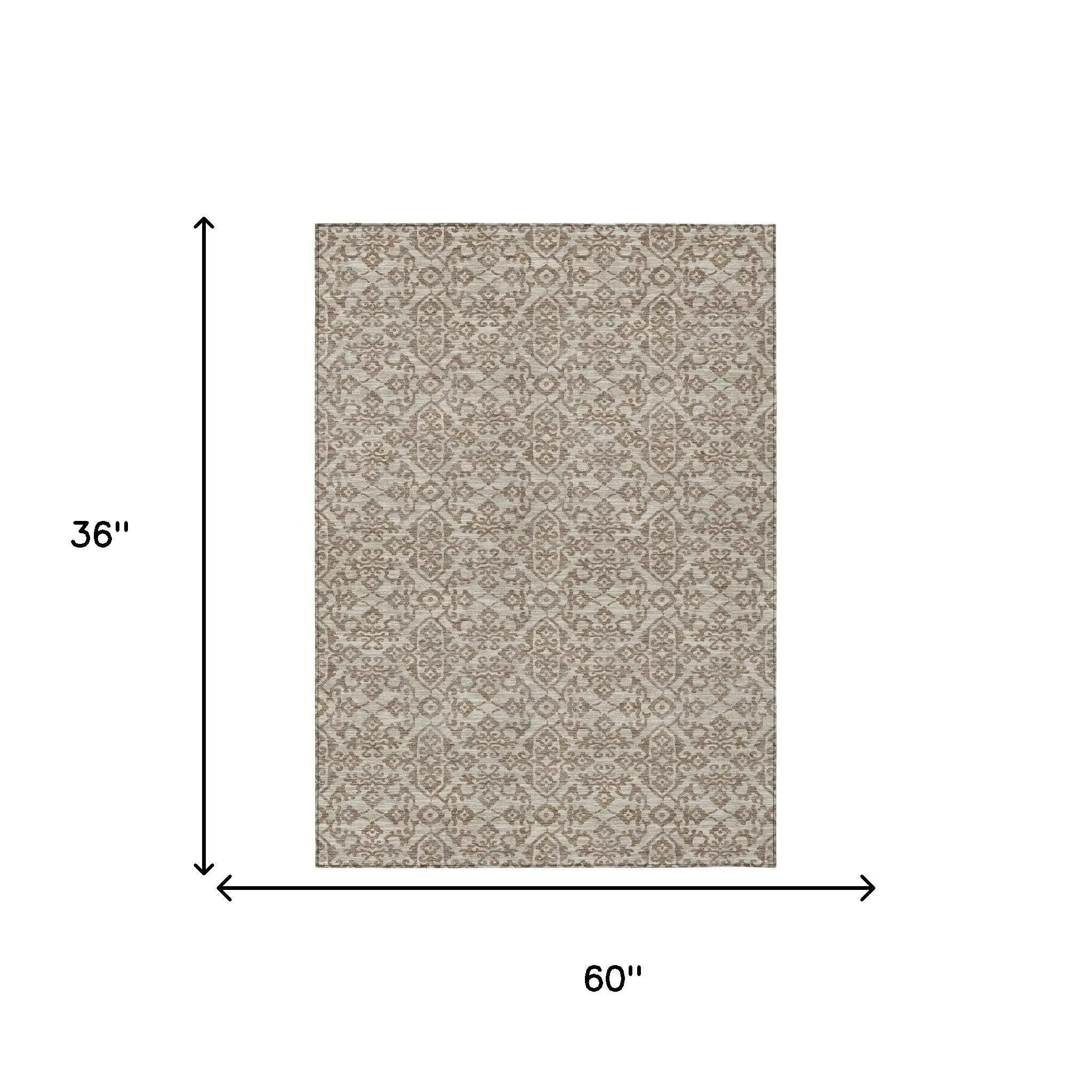 3' X 5' Beige And Taupe Oriental Washable Indoor Outdoor Area Rug Homeroots Outdoor