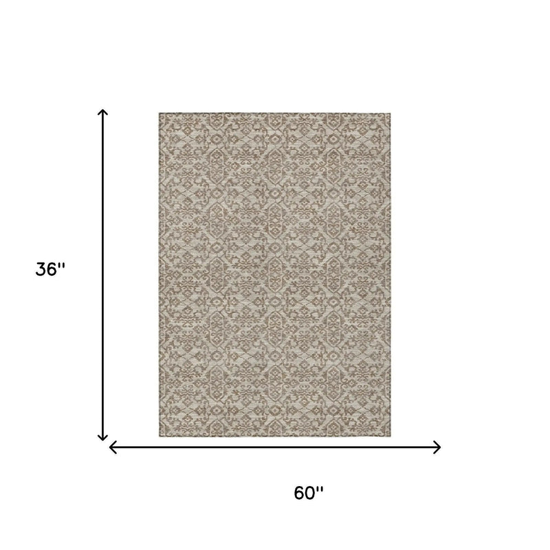 3' X 5' Beige And Taupe Oriental Washable Indoor Outdoor Area Rug Homeroots Outdoor