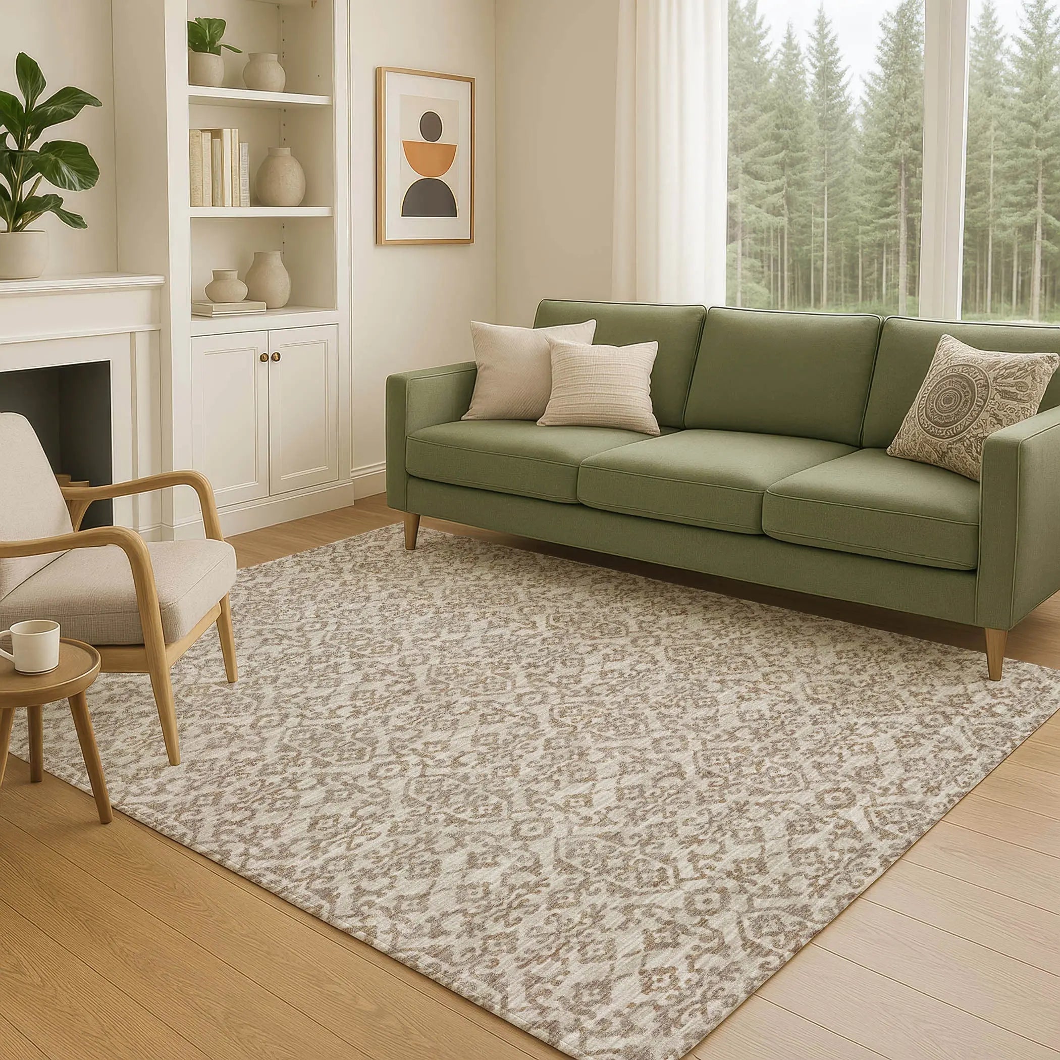 3' X 5' Beige And Taupe Oriental Washable Indoor Outdoor Area Rug Homeroots Outdoor