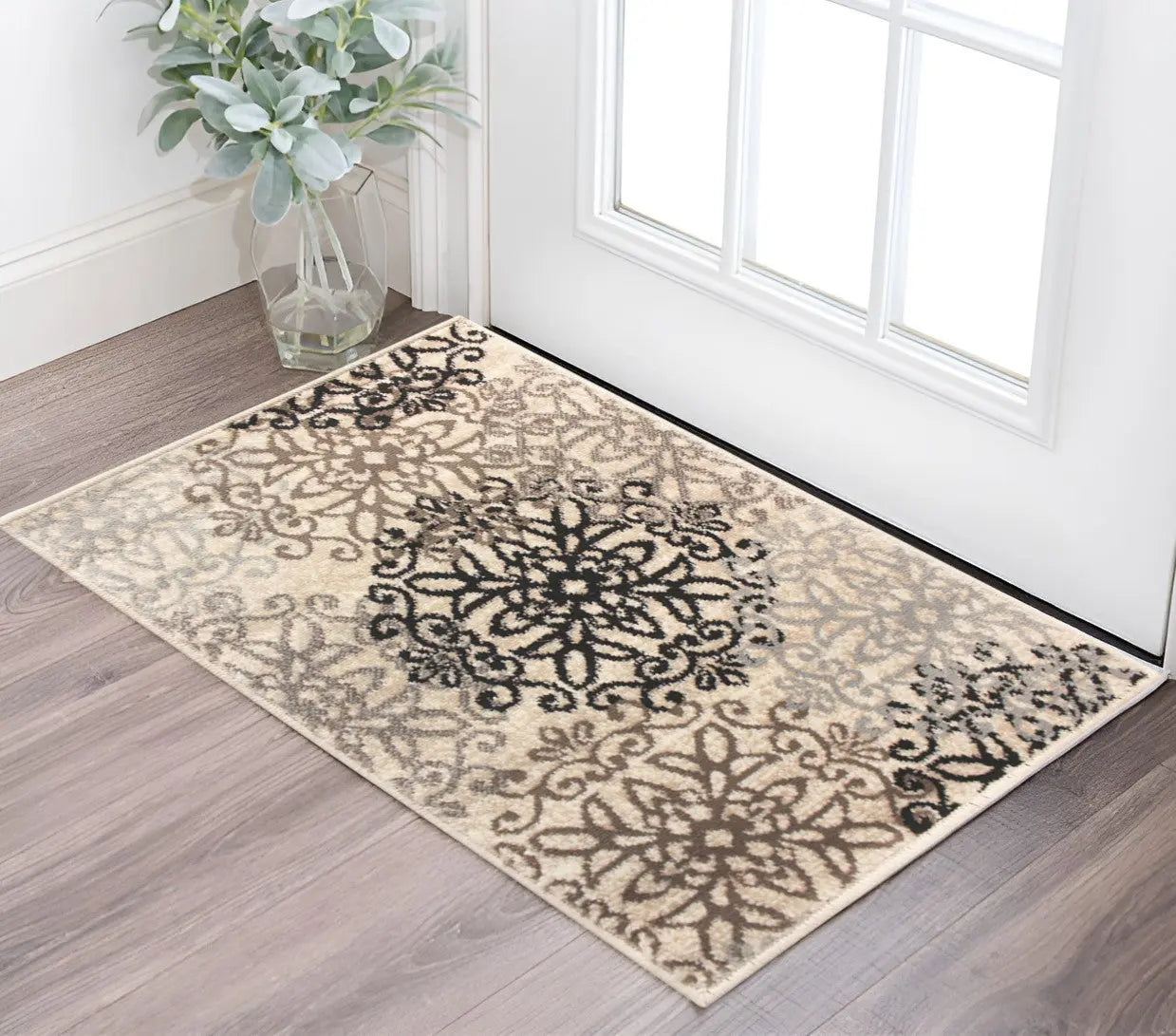 3' X 5' Beige Black And Brown Floral Medallion Area Rug Homeroots Home Decor