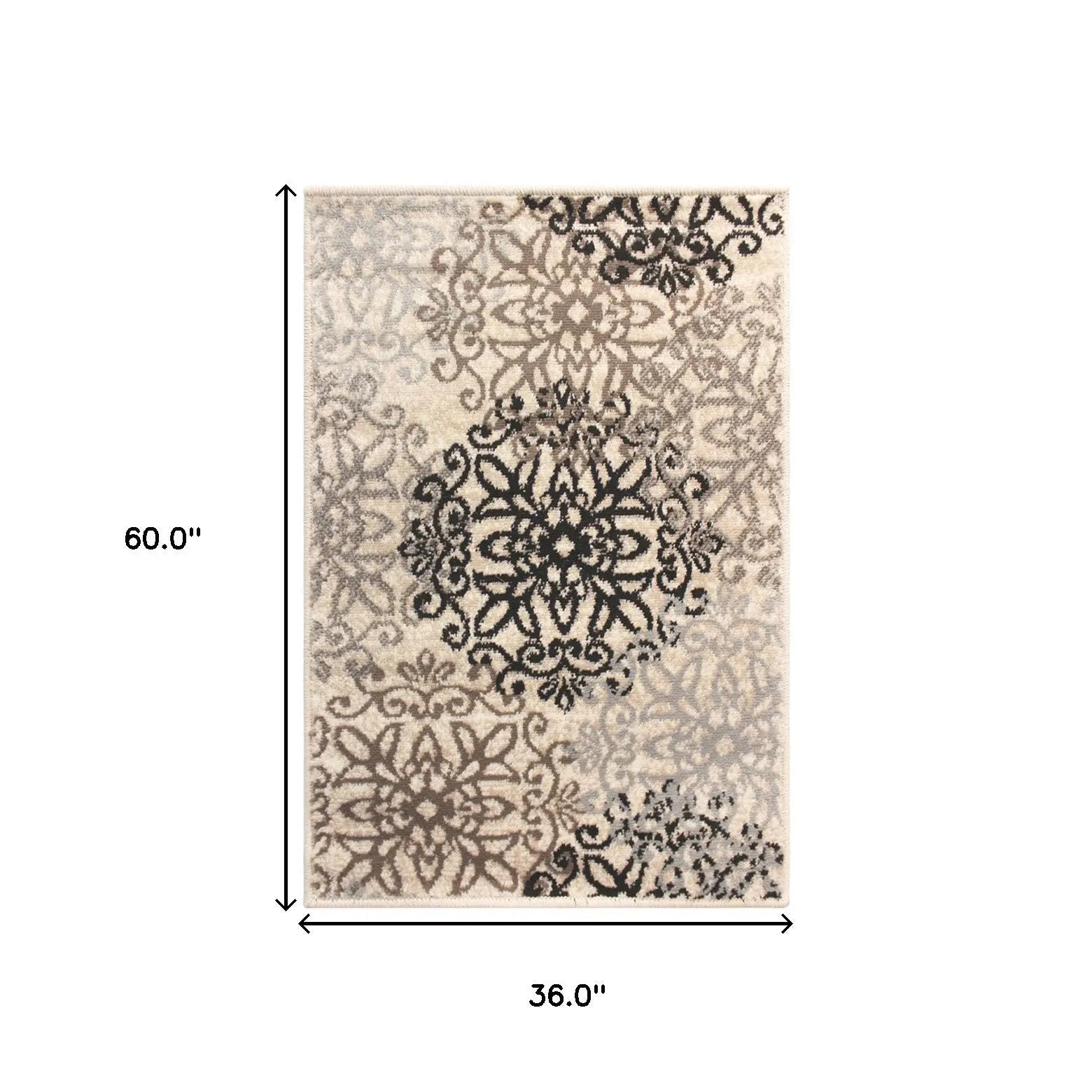 3' X 5' Beige Black And Brown Floral Medallion Area Rug Homeroots Home Decor