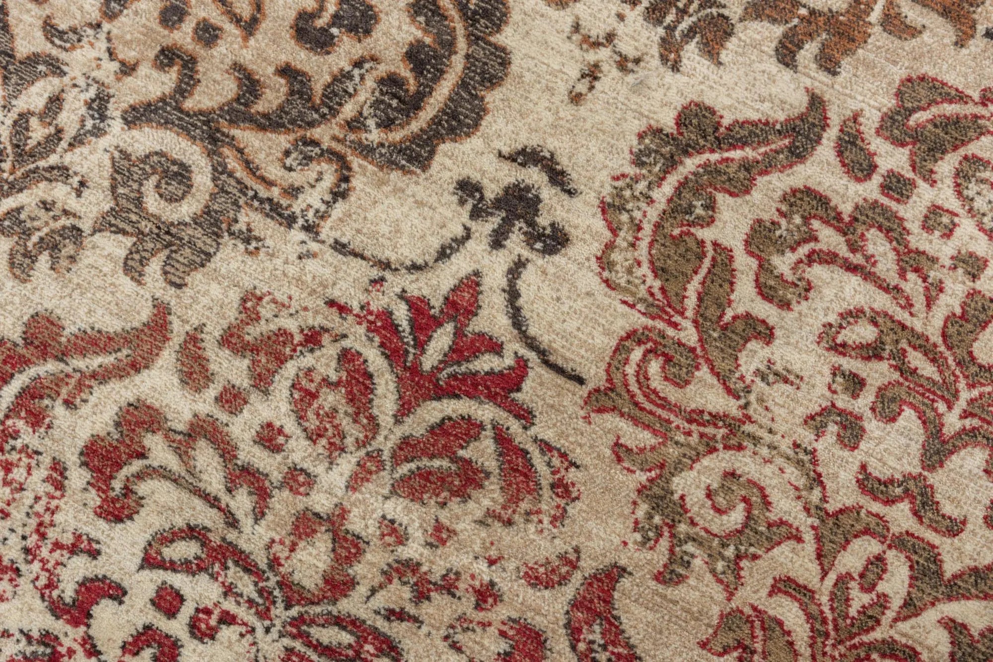 3' X 5' Beige Brown Rust And Red New Zealand Lambs Wool Damask Hand Carved Handmade Area Rug Homeroots Home Decor