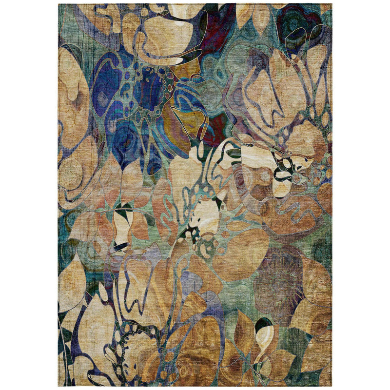 3' X 5' Beige and Blue Abstract Washable Indoor Outdoor Area Rug - GreatEagleInc