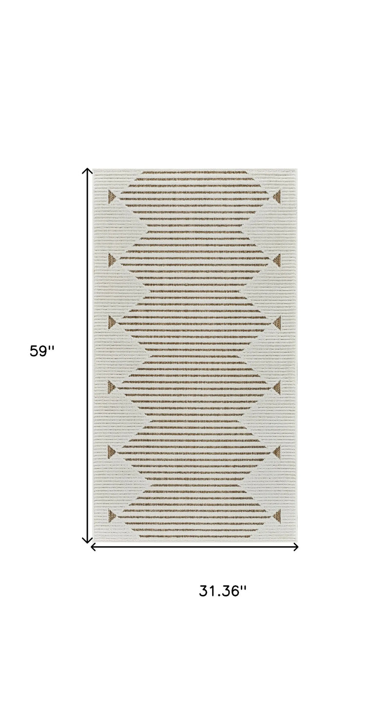 3' X 5' Beige and Brown Geometric Distressed Indoor Outdoor Area Rug Homeroots Outdoor
