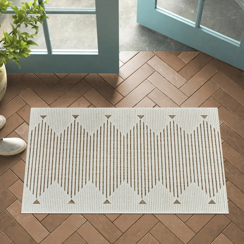 3' X 5' Beige and Brown Geometric Distressed Indoor Outdoor Area Rug Homeroots Outdoor