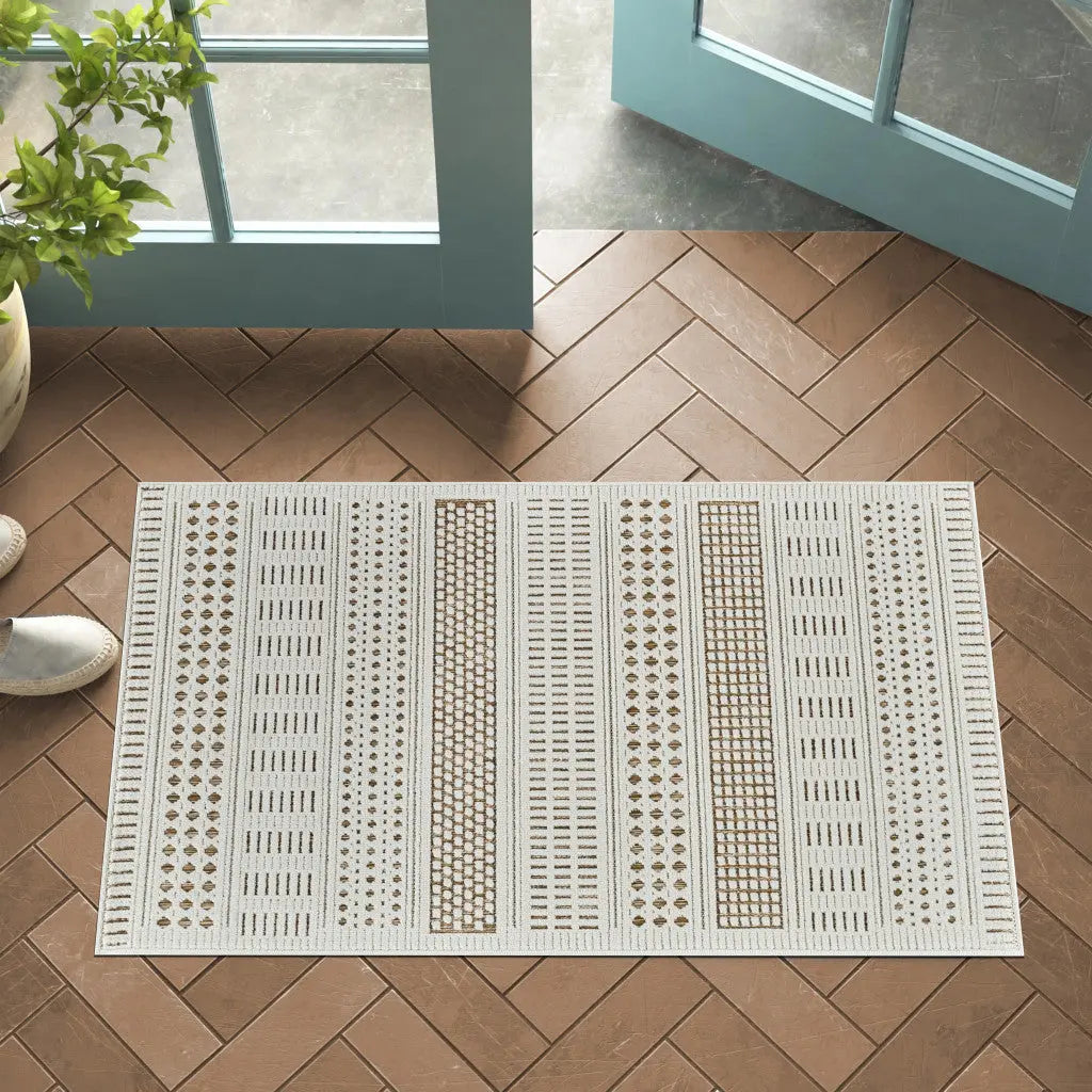 3' X 5' Beige and Brown Geometric Distressed Indoor Outdoor Area Rug Homeroots Outdoor