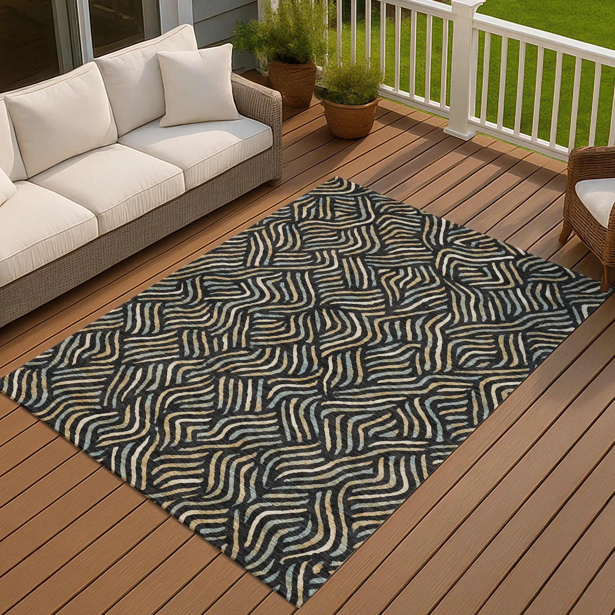 3' X 5' Black And Beige Abstract Washable Indoor Outdoor Area Rug Homeroots Outdoor