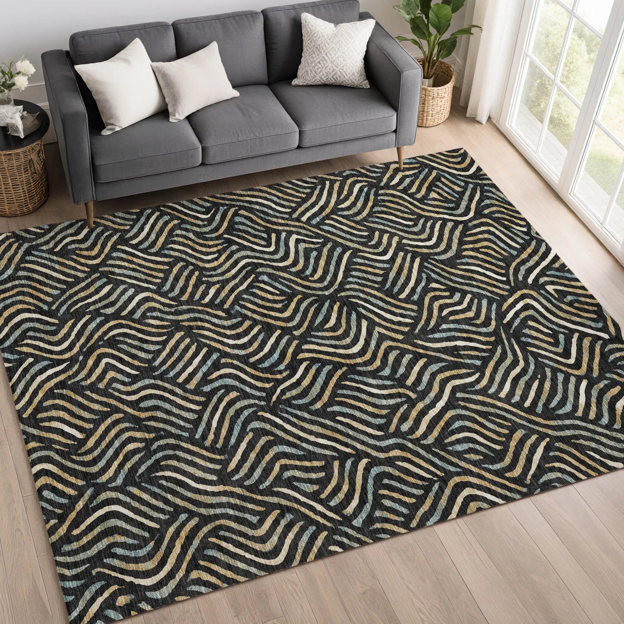 3' X 5' Black And Beige Abstract Washable Indoor Outdoor Area Rug Homeroots Outdoor