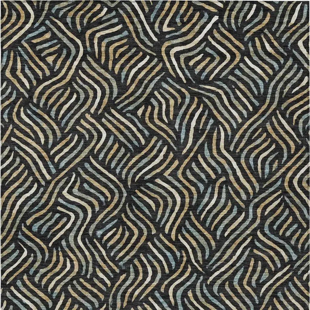 3' X 5' Black And Beige Abstract Washable Indoor Outdoor Area Rug Homeroots Outdoor