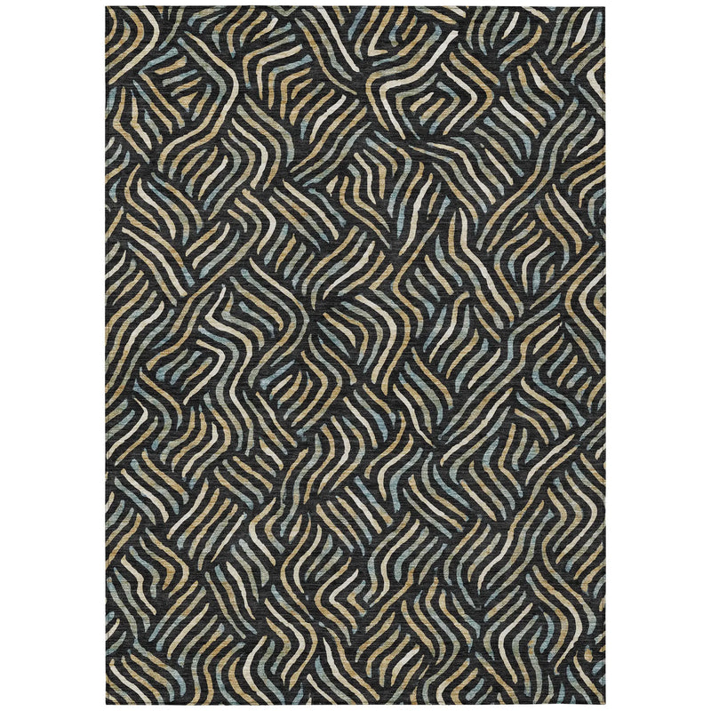 3' X 5' Black And Beige Abstract Washable Indoor Outdoor Area Rug Homeroots Outdoor