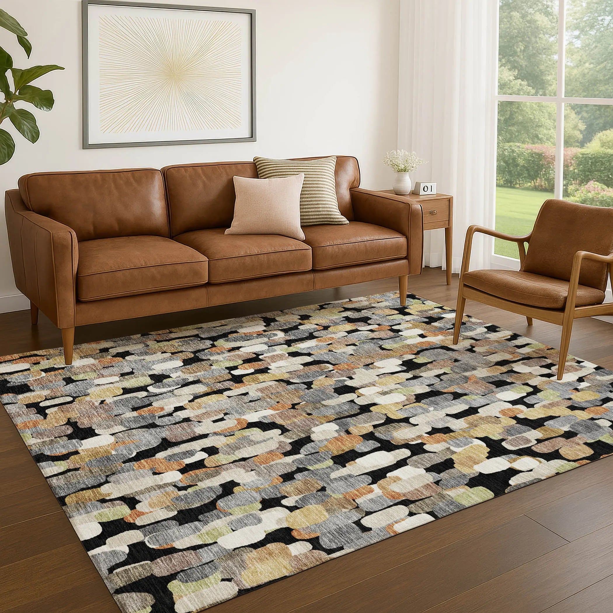 3' X 5' Black And Beige Abstract Washable Indoor Outdoor Area Rug Homeroots Outdoor