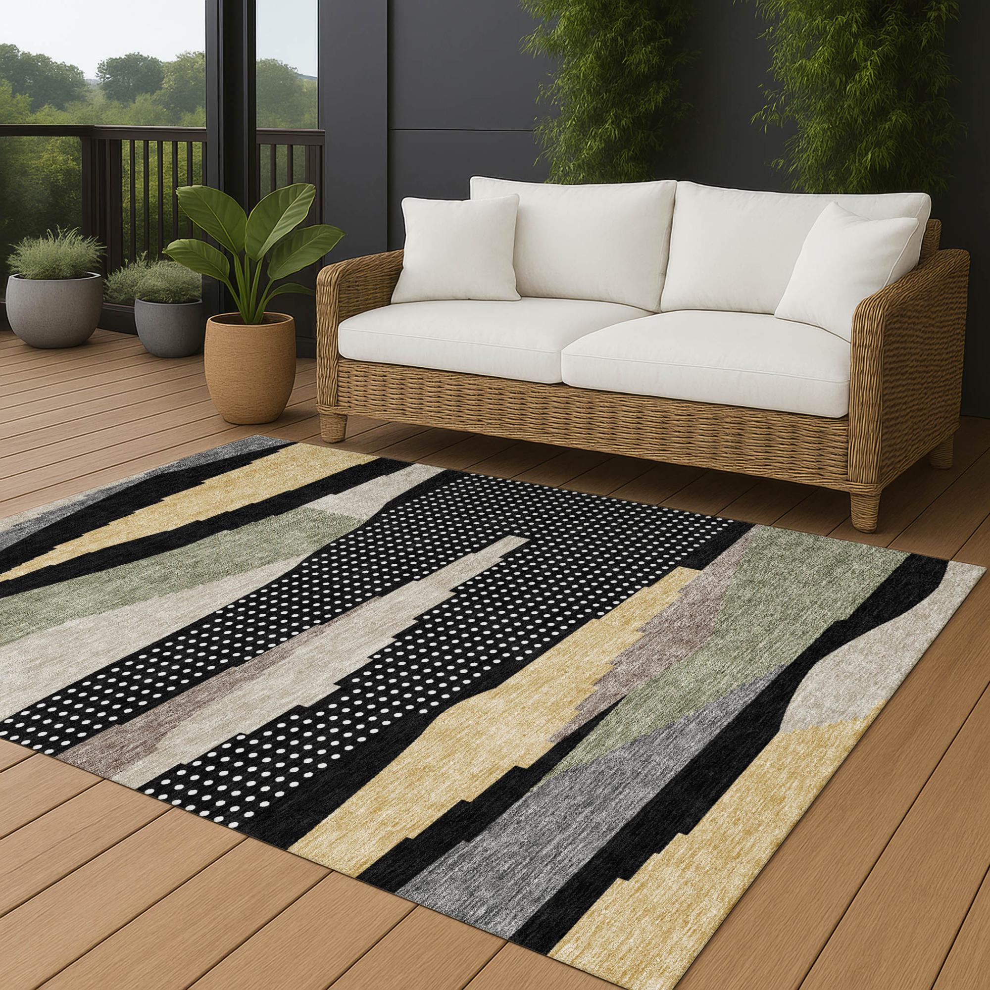 3' X 5' Black And Beige Abstract Washable Indoor Outdoor Area Rug Homeroots Outdoor