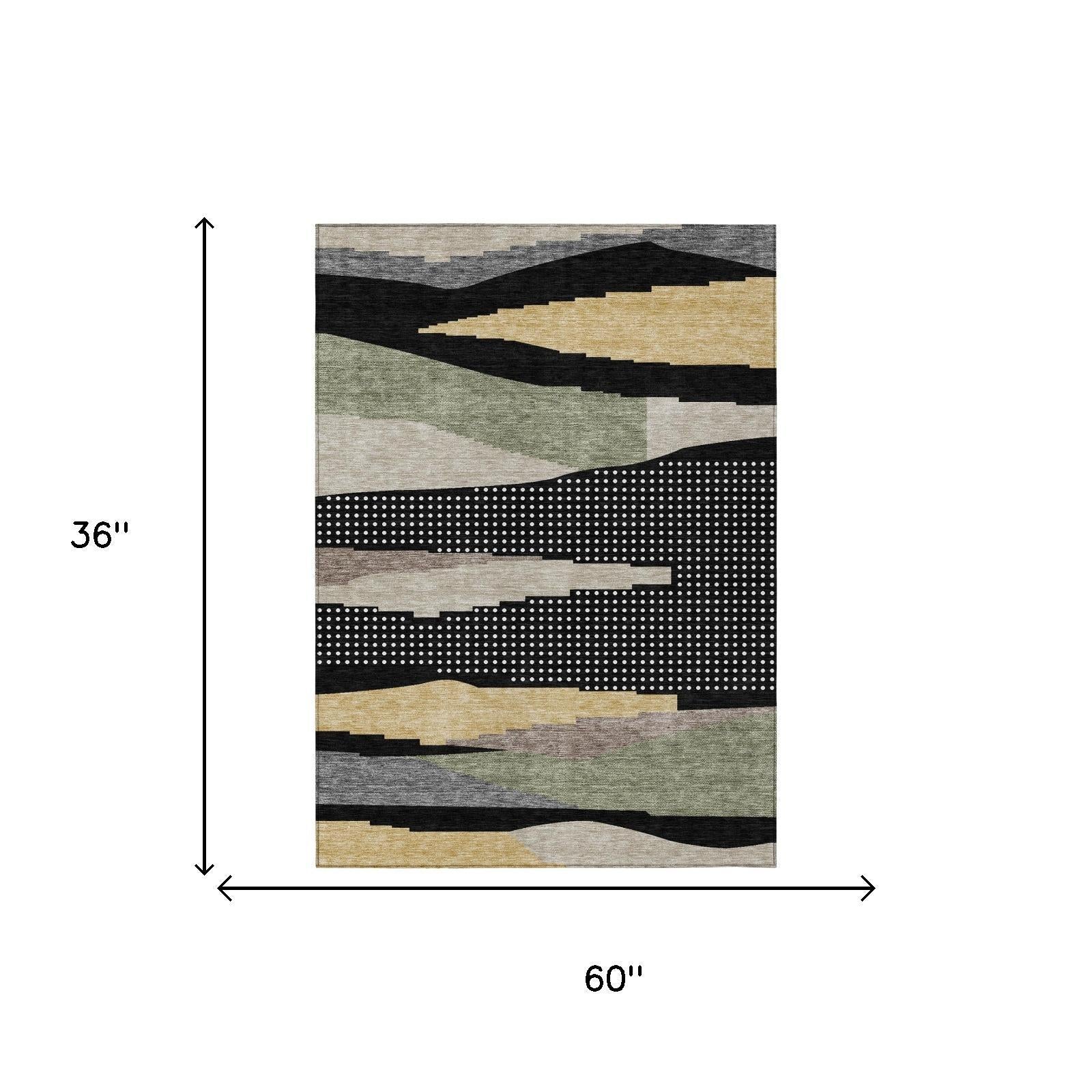 3' X 5' Black And Beige Abstract Washable Indoor Outdoor Area Rug Homeroots Outdoor