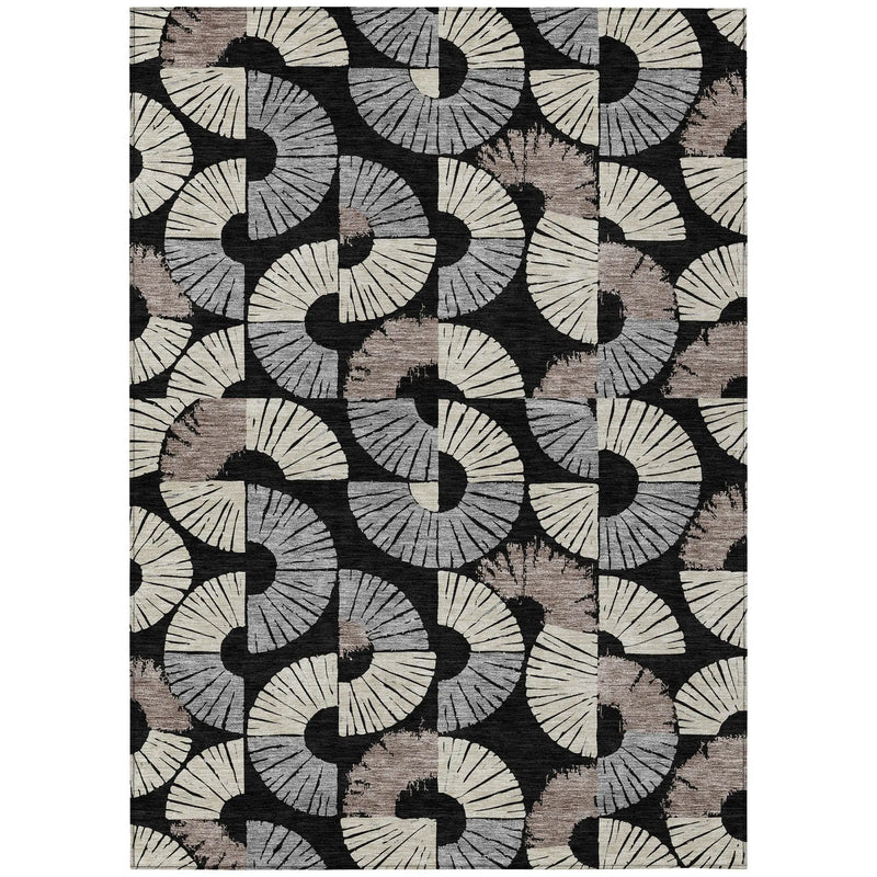 3' X 5' Black And Beige Geometric Washable Indoor Outdoor Area Rug Homeroots Outdoor