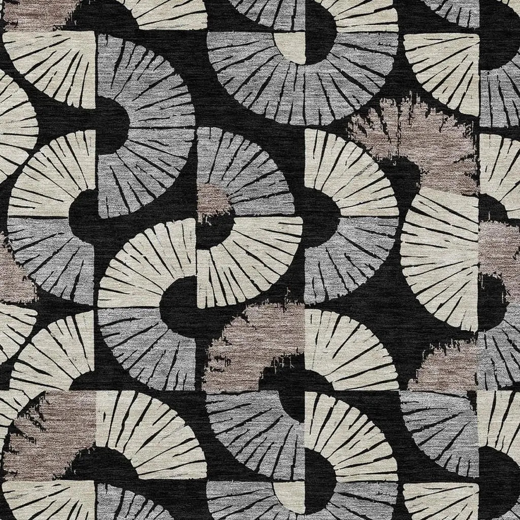 3' X 5' Black And Beige Geometric Washable Indoor Outdoor Area Rug Homeroots Outdoor