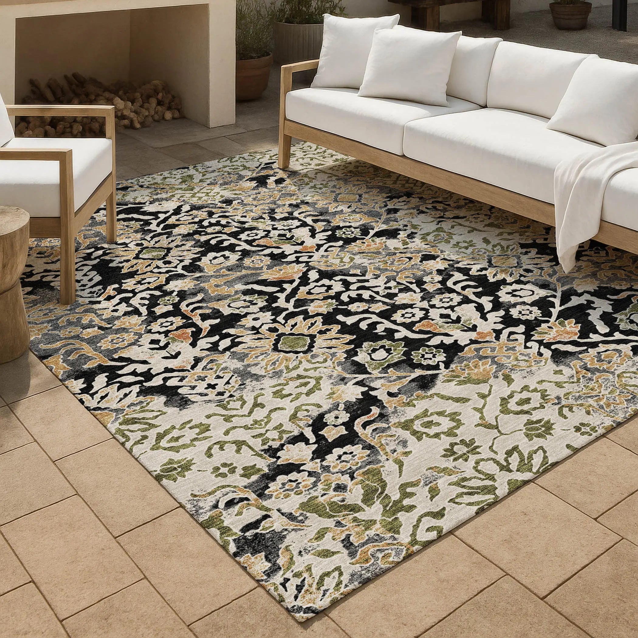 3' X 5' Black And Beige Geometric Washable Indoor Outdoor Area Rug Homeroots Outdoor