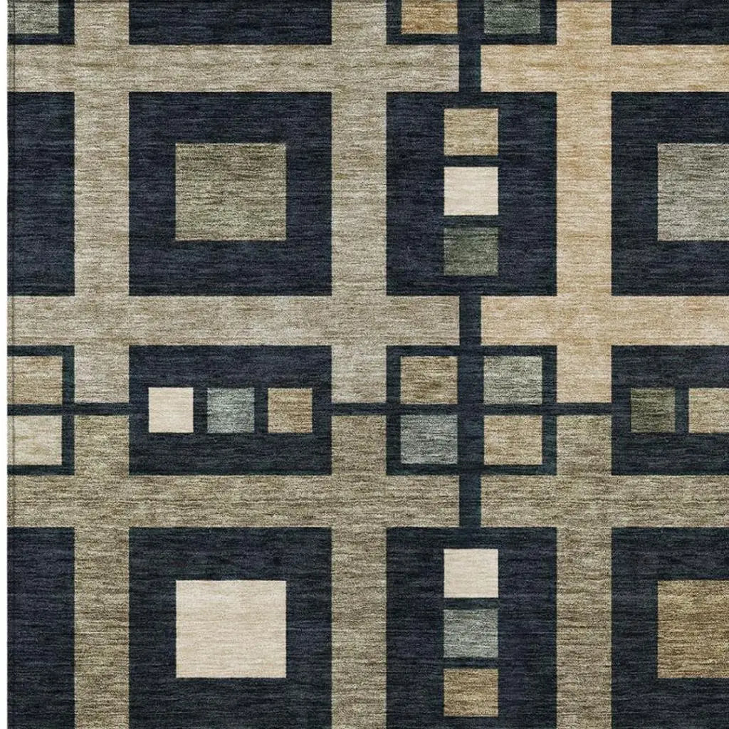 3' X 5' Black And Beige Geometric Washable Indoor Outdoor Area Rug Homeroots Outdoor
