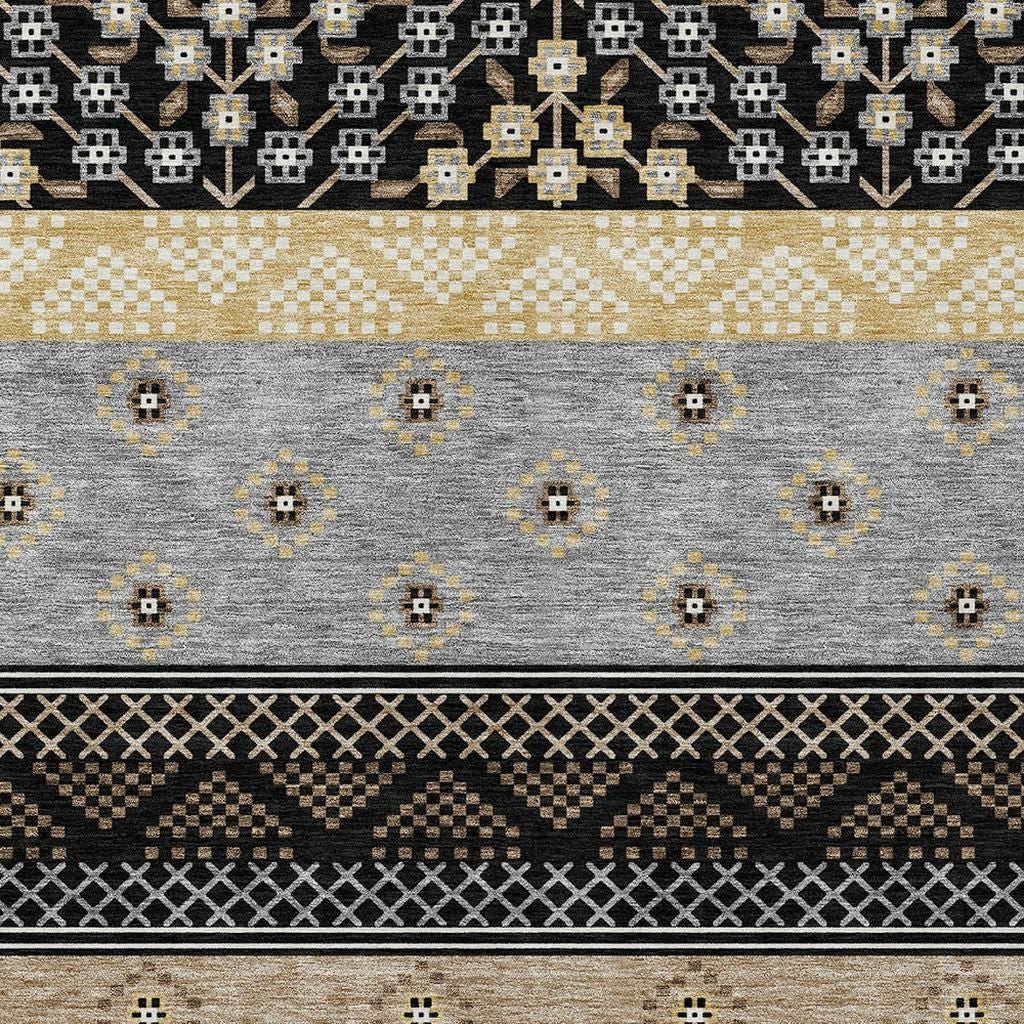 3' X 5' Black And Beige Striped Washable Indoor Outdoor Area Rug Homeroots Outdoor