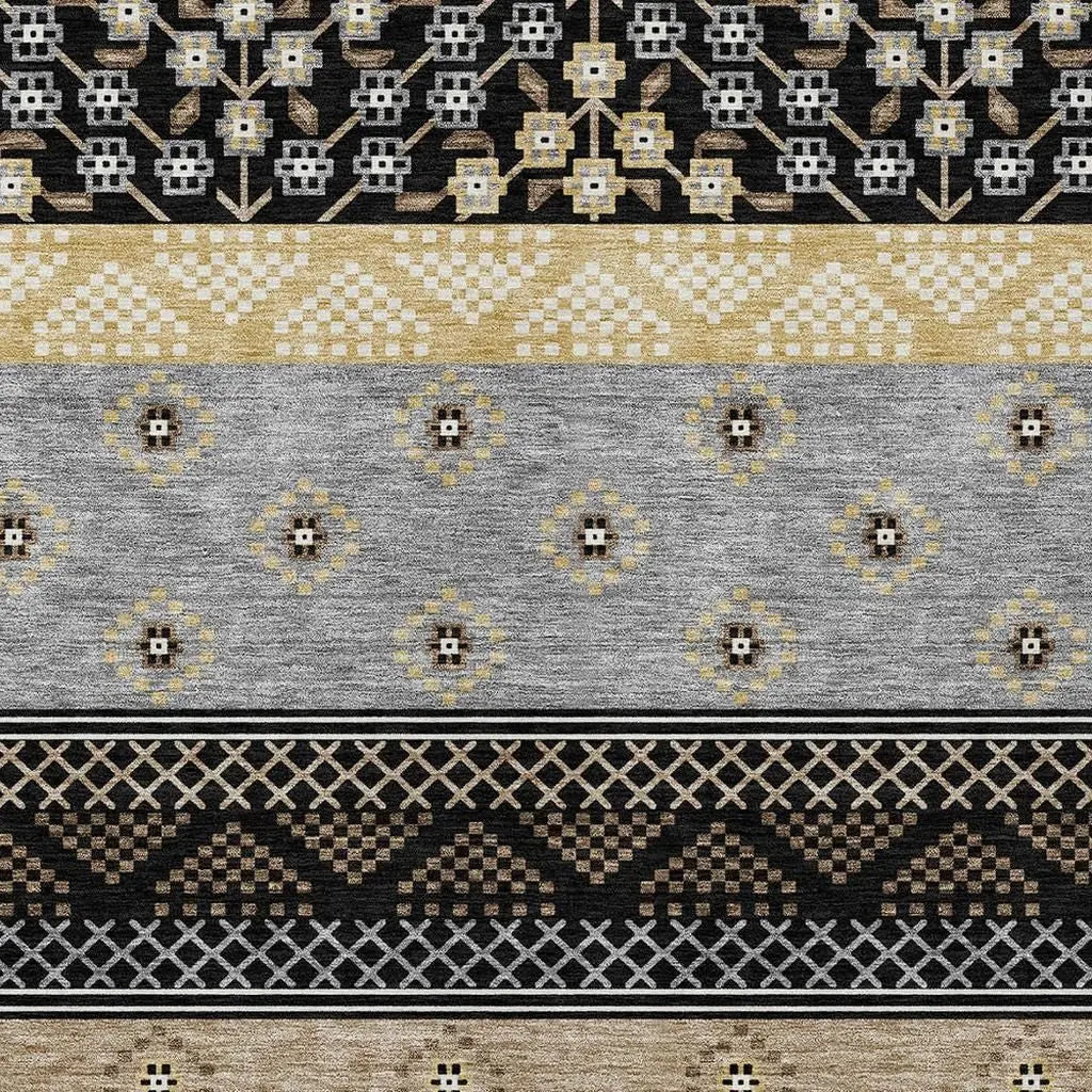 3' X 5' Black And Beige Striped Washable Indoor Outdoor Area Rug Homeroots Outdoor