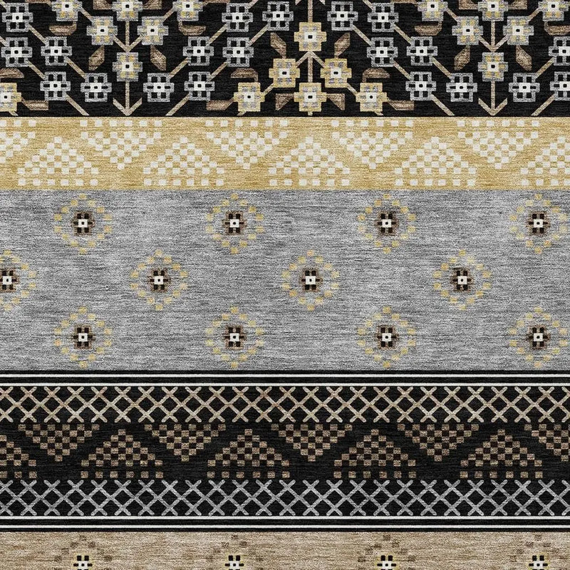 3' X 5' Black And Beige Striped Washable Indoor Outdoor Area Rug Homeroots Outdoor